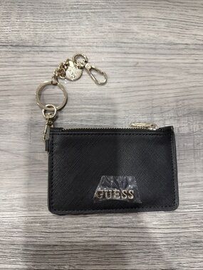 Guess Black Card Case Keychain with Gold Hardware
